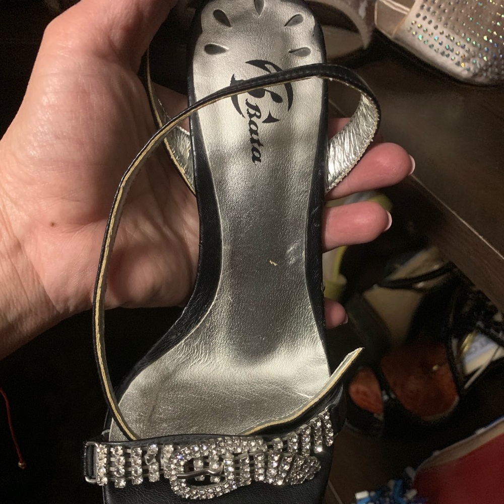 Italian brand BATA  black rhinestone sandal heels